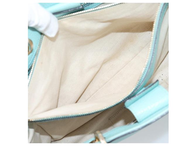 Borsa a mano GUCCI Bamboo in pelle 2way azzurro e oro 323660 Auth LN229A D'oro Blu chiaro - vista 28
