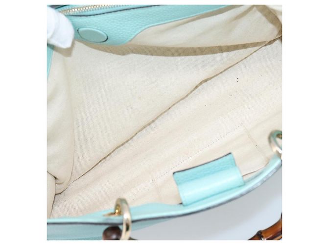 Borsa a mano GUCCI Bamboo in pelle 2way azzurro e oro 323660 Auth LN229A D'oro Blu chiaro - vista 29