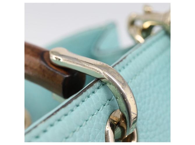 Borsa a mano GUCCI Bamboo in pelle 2way azzurro e oro 323660 Auth LN229A D'oro Blu chiaro - vista 30