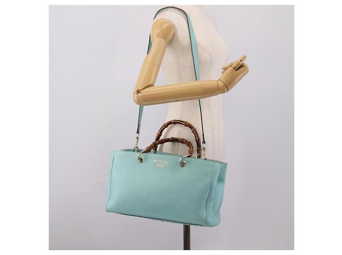 Borsa a mano GUCCI Bamboo in pelle 2way azzurro e oro 323660 Auth LN229A D'oro Blu chiaro - vista 31