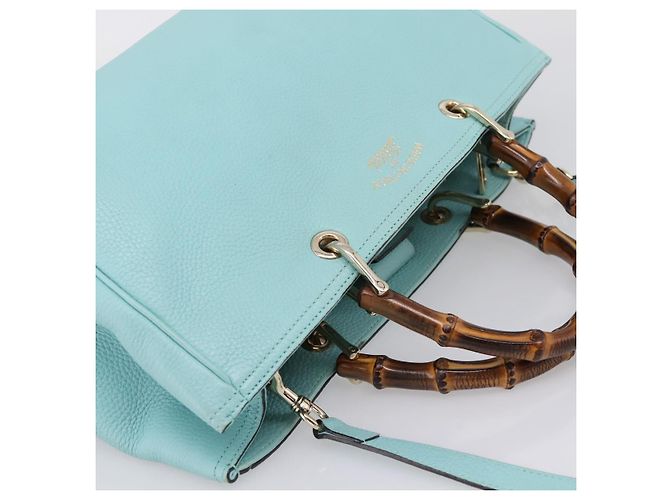 Borsa a mano GUCCI Bamboo in pelle 2way azzurro e oro 323660 Auth LN229A D'oro Blu chiaro - vista 6