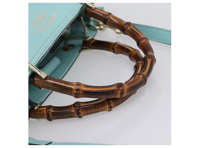Borsa a mano GUCCI Bamboo in pelle 2way azzurro e oro 323660 Auth LN229A D'oro Blu chiaro - vista 7