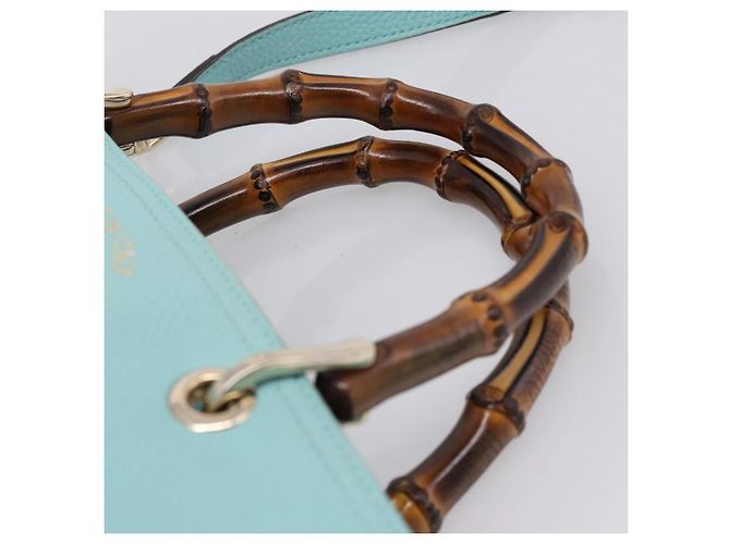 Borsa a mano GUCCI Bamboo in pelle 2way azzurro e oro 323660 Auth LN229A D'oro Blu chiaro - vista 8