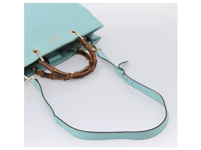 Borsa a mano GUCCI Bamboo in pelle 2way azzurro e oro 323660 Auth LN229A D'oro Blu chiaro - vista 9