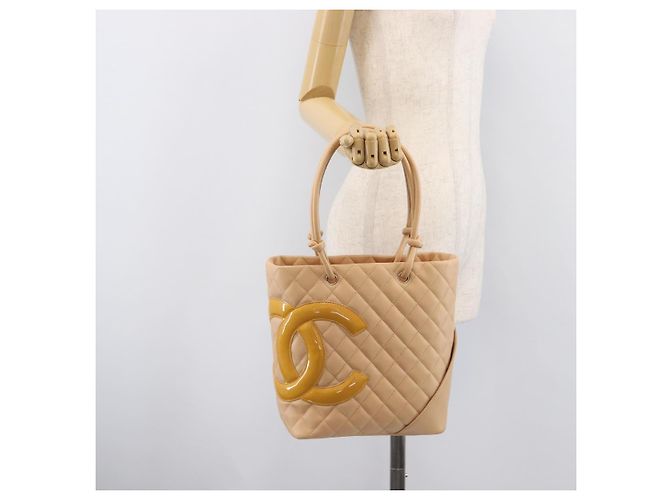 Borsa Tote CHANEL Linea Cambon in pelle beige e argento CC Auth ki6919SAM - vista 24