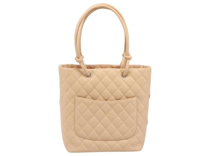 Borsa Tote CHANEL Linea Cambon in pelle beige e argento CC Auth ki6919SAM - vista 3