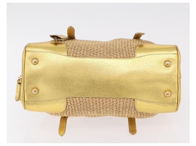 PRADA Kettenhandtasche aus Raffia Beige Goldfarben BL0352 Auth am12833M - Ansicht 10