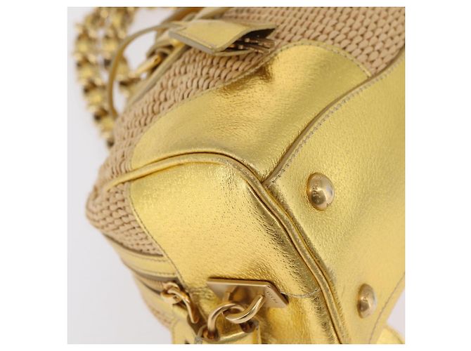 PRADA Kettenhandtasche aus Raffia Beige Goldfarben BL0352 Auth am12833M - Ansicht 11