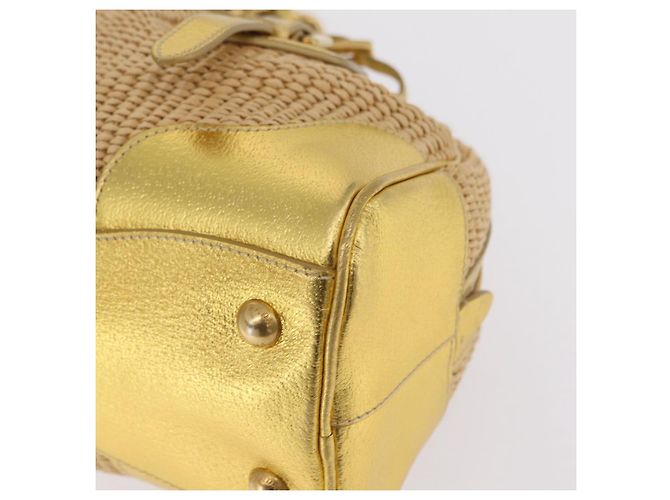 PRADA Kettenhandtasche aus Raffia Beige Goldfarben BL0352 Auth am12833M - Ansicht 12