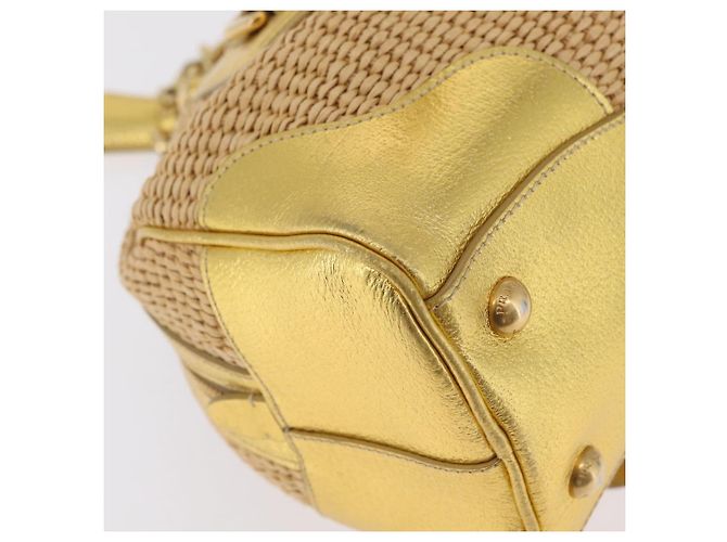 PRADA Kettenhandtasche aus Raffia Beige Goldfarben BL0352 Auth am12833M - Ansicht 13