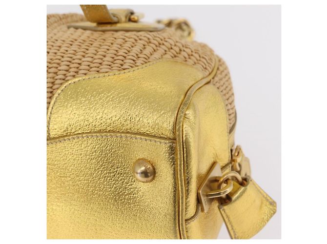 PRADA Kettenhandtasche aus Raffia Beige Goldfarben BL0352 Auth am12833M - Ansicht 14