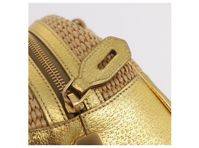 PRADA Kettenhandtasche aus Raffia Beige Goldfarben BL0352 Auth am12833M - Ansicht 16