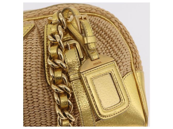 PRADA Kettenhandtasche aus Raffia Beige Goldfarben BL0352 Auth am12833M - Ansicht 18
