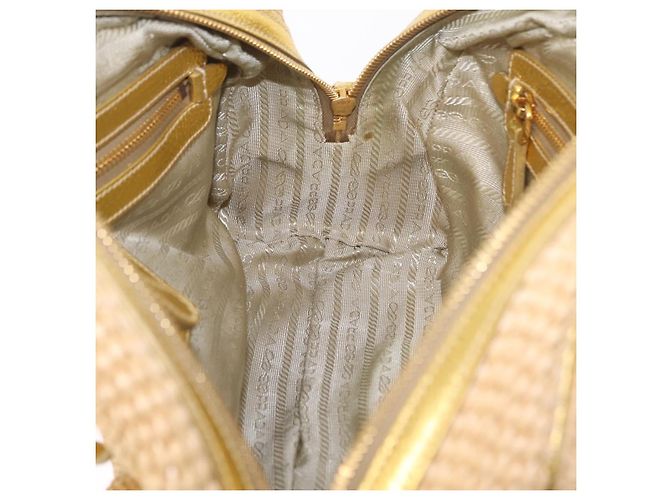 PRADA Kettenhandtasche aus Raffia Beige Goldfarben BL0352 Auth am12833M - Ansicht 22