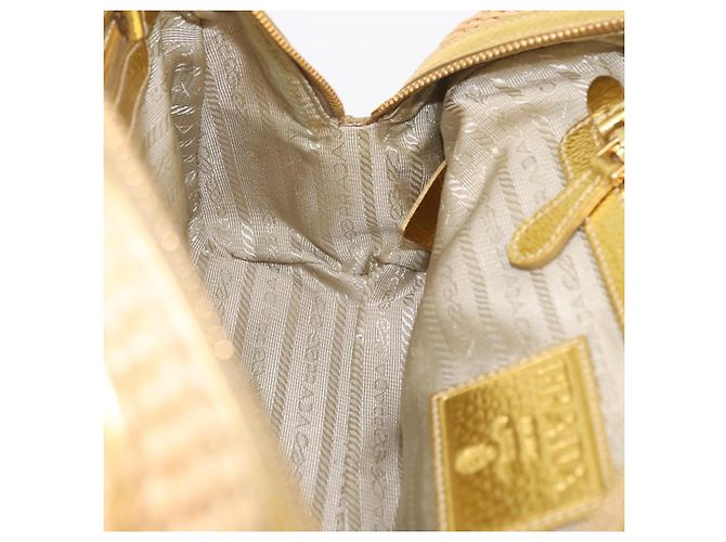 PRADA Kettenhandtasche aus Raffia Beige Goldfarben BL0352 Auth am12833M - Ansicht 24