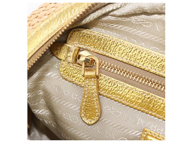 PRADA Kettenhandtasche aus Raffia Beige Goldfarben BL0352 Auth am12833M - Ansicht 25