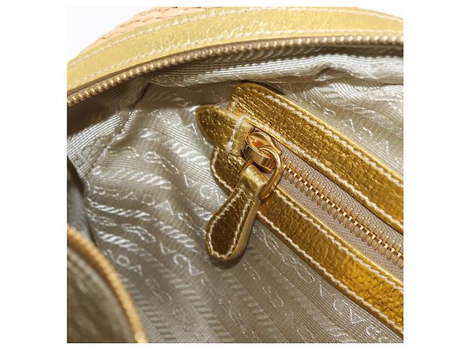 PRADA Kettenhandtasche aus Raffia Beige Goldfarben BL0352 Auth am12833M - Ansicht 27