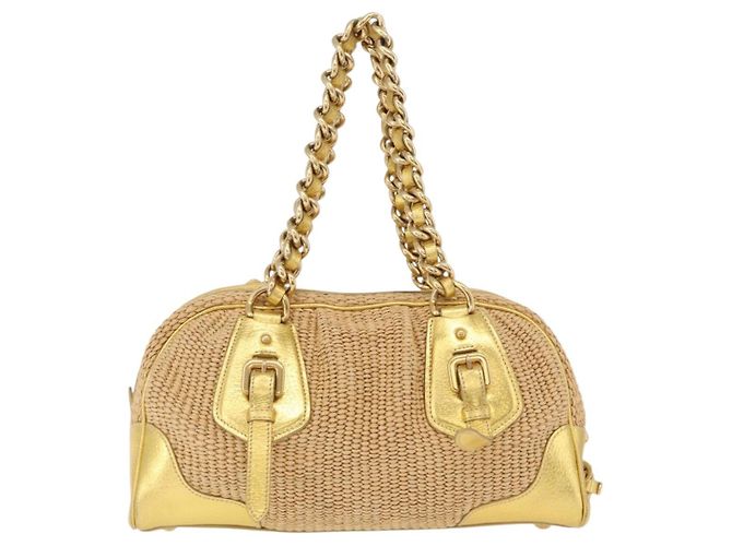 PRADA Kettenhandtasche aus Raffia Beige Goldfarben BL0352 Auth am12833M - Ansicht 3