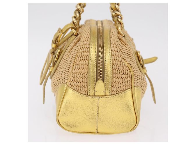 PRADA Kettenhandtasche aus Raffia Beige Goldfarben BL0352 Auth am12833M - Ansicht 4