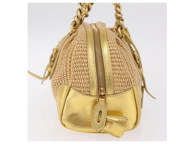 PRADA Kettenhandtasche aus Raffia Beige Goldfarben BL0352 Auth am12833M - Ansicht 5