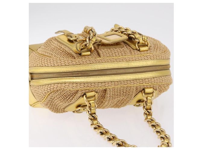 PRADA Kettenhandtasche aus Raffia Beige Goldfarben BL0352 Auth am12833M - Ansicht 6