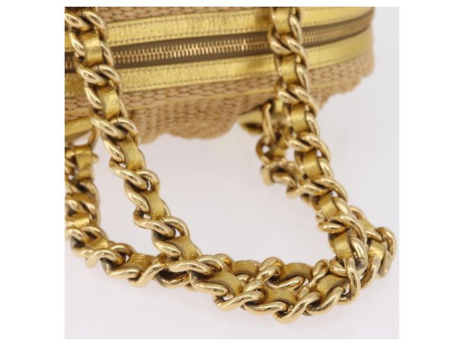 PRADA Kettenhandtasche aus Raffia Beige Goldfarben BL0352 Auth am12833M - Ansicht 7