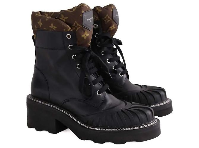 Louis Vuitton Black Leather Lace-up Boots - view 3