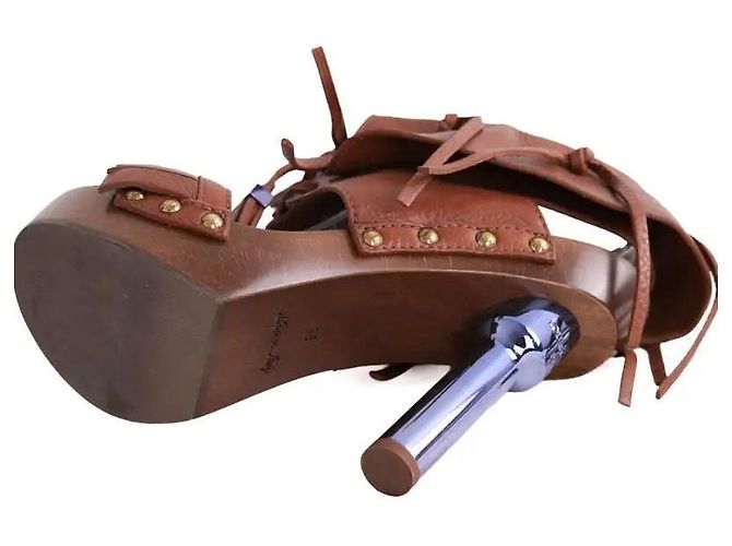 Tacchi Louis Vuitton in pelle marrone taglia 38 - vista 5