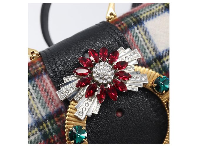 Bolsa de Ombro Miu Miu Bijoux Wool Red Gold Auth ka6640V - vista 17