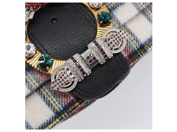 Bolsa de Ombro Miu Miu Bijoux Wool Red Gold Auth ka6640V - vista 18