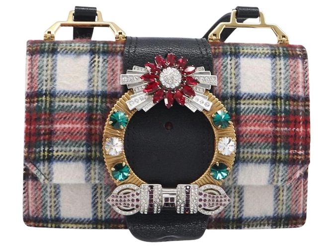 Bolsa de Ombro Miu Miu Bijoux Wool Red Gold Auth ka6640V - vista 2
