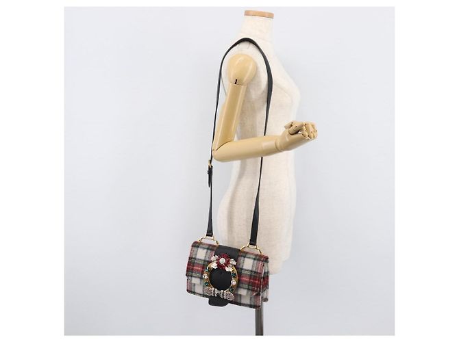 Bolsa de Ombro Miu Miu Bijoux Wool Red Gold Auth ka6640V - vista 28