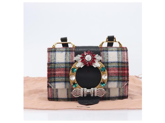 Bolsa de Ombro Miu Miu Bijoux Wool Red Gold Auth ka6640V - vista 29