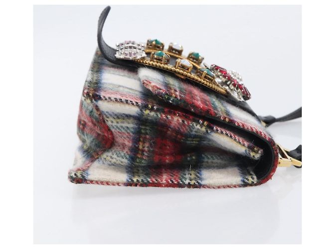 Bolsa de Ombro Miu Miu Bijoux Wool Red Gold Auth ka6640V - vista 4