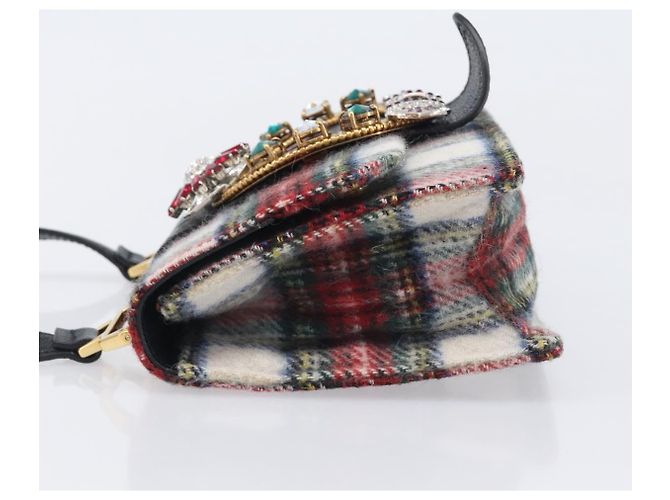 Bolsa de Ombro Miu Miu Bijoux Wool Red Gold Auth ka6640V - vista 5