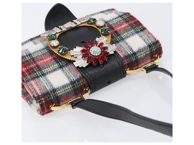 Bolsa de Ombro Miu Miu Bijoux Wool Red Gold Auth ka6640V - vista 6