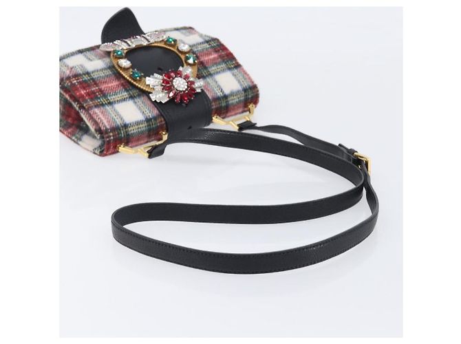 Bolsa de Ombro Miu Miu Bijoux Wool Red Gold Auth ka6640V - vista 7
