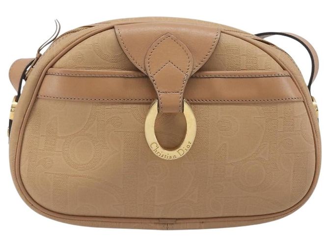 Borsa a tracolla ovale Christian Dior Trotter Canvas PVC Beige Gold Auth ki6915A - vista 2