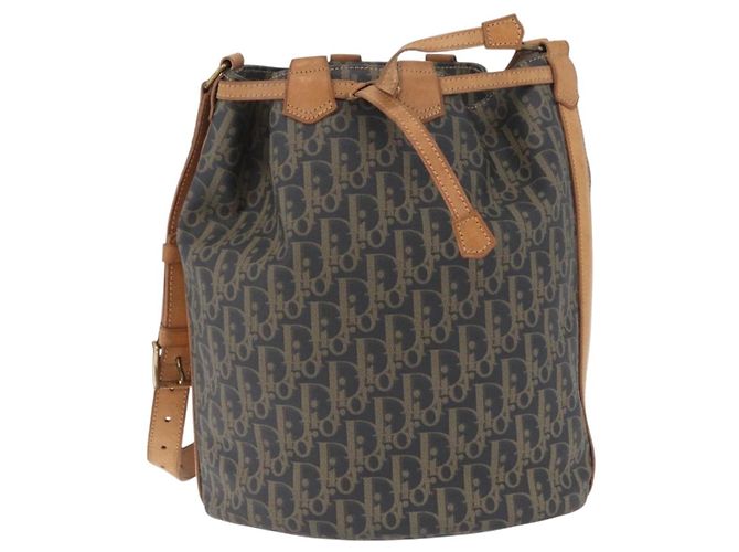 Bolso de hombro Christian Dior Trotter Canvas PVC Navy Gold Auth 203833 Dorado Azul marino - vista 2