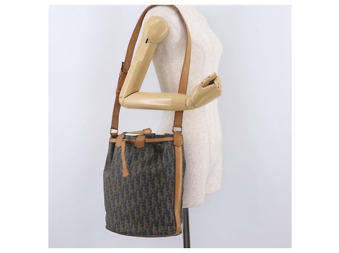 Bolso de hombro Christian Dior Trotter Canvas PVC Navy Gold Auth 203833 Dorado Azul marino - vista 25