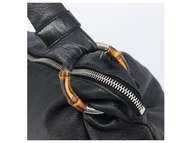 Borsa a tracolla GUCCI Bamboo in pelle nera e argento 232930 Auth 205316A Nero - vista 14