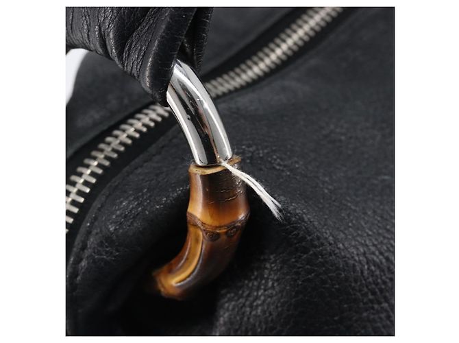 Borsa a tracolla GUCCI Bamboo in pelle nera e argento 232930 Auth 205316A Nero - vista 15