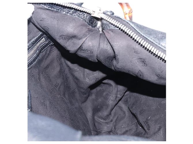 Borsa a tracolla GUCCI Bamboo in pelle nera e argento 232930 Auth 205316A Nero - vista 21