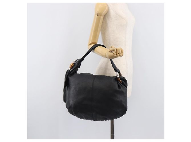 Borsa a tracolla GUCCI Bamboo in pelle nera e argento 232930 Auth 205316A Nero - vista 26