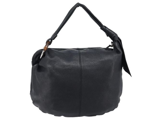 Borsa a tracolla GUCCI Bamboo in pelle nera e argento 232930 Auth 205316A Nero - vista 3