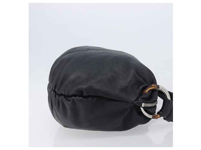 Borsa a tracolla GUCCI Bamboo in pelle nera e argento 232930 Auth 205316A Nero - vista 4