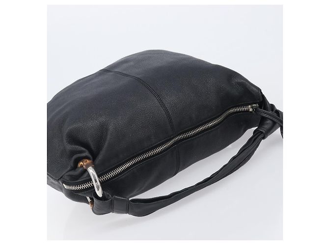Borsa a tracolla GUCCI Bamboo in pelle nera e argento 232930 Auth 205316A Nero - vista 6