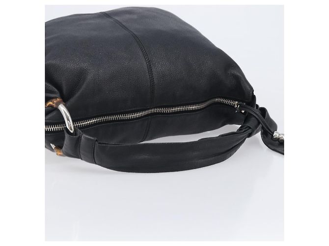 Borsa a tracolla GUCCI Bamboo in pelle nera e argento 232930 Auth 205316A Nero - vista 7
