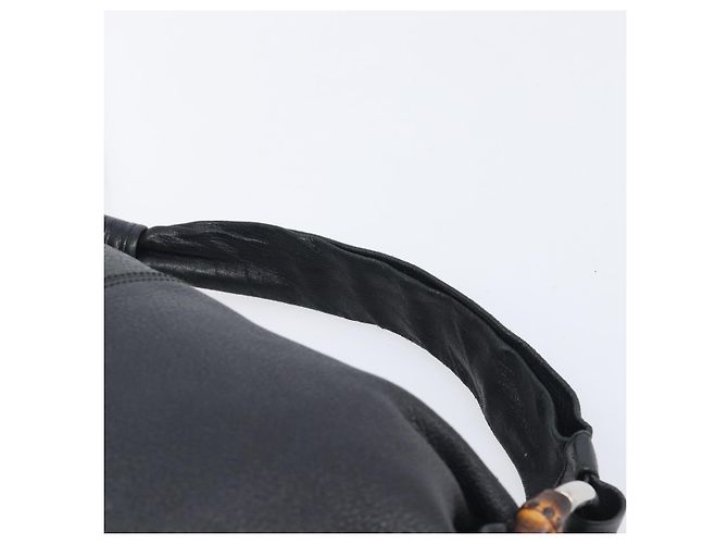 Borsa a tracolla GUCCI Bamboo in pelle nera e argento 232930 Auth 205316A Nero - vista 8