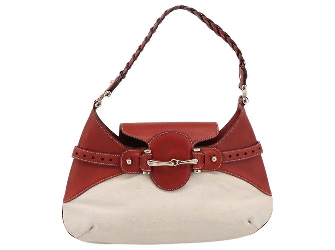 Borsa a tracolla GUCCI Horsebit Canvas Ivory Gold 137592 Auth BA15852A - vista 2